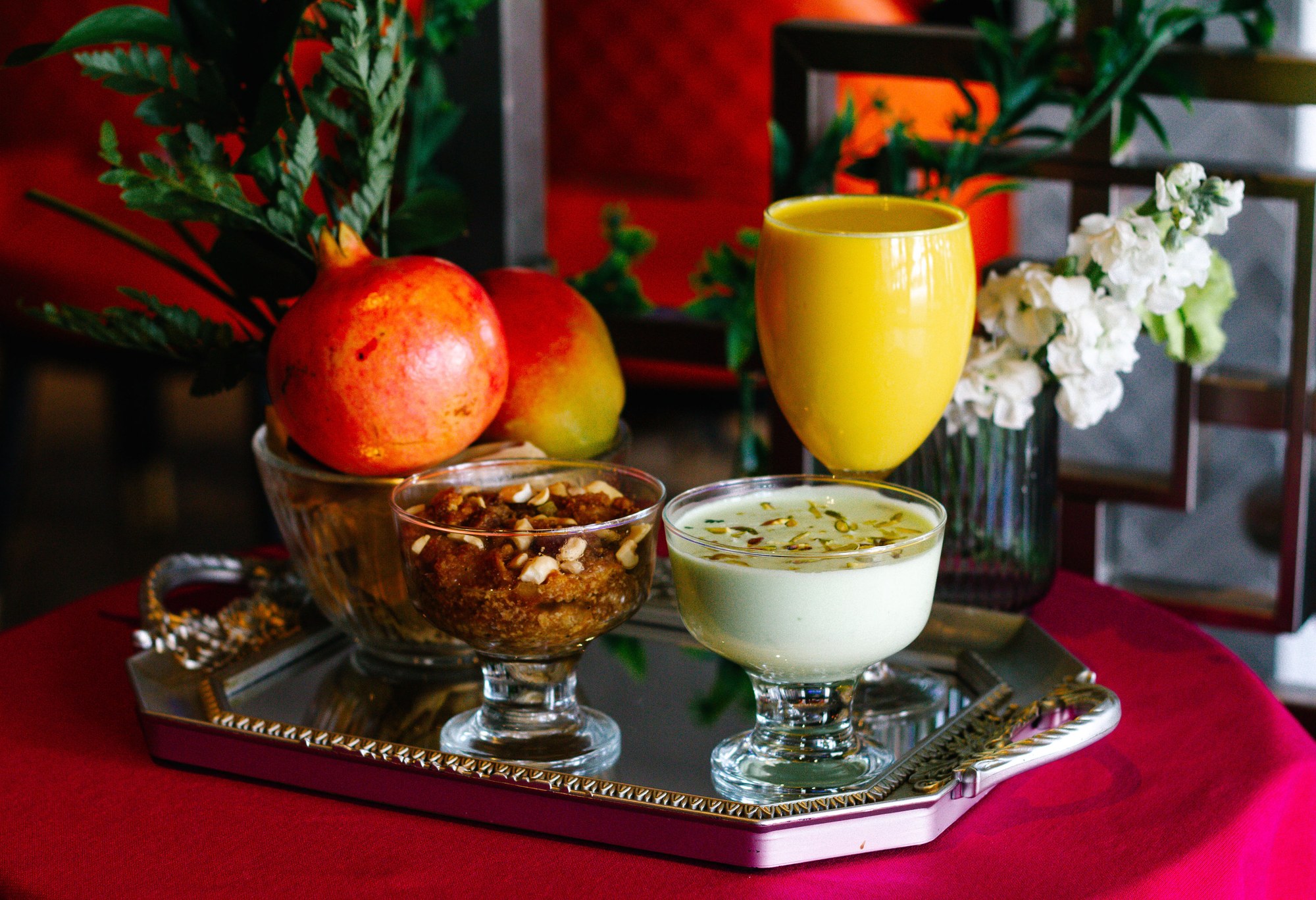 Mango lassi and traditional Hyderabadi desserts