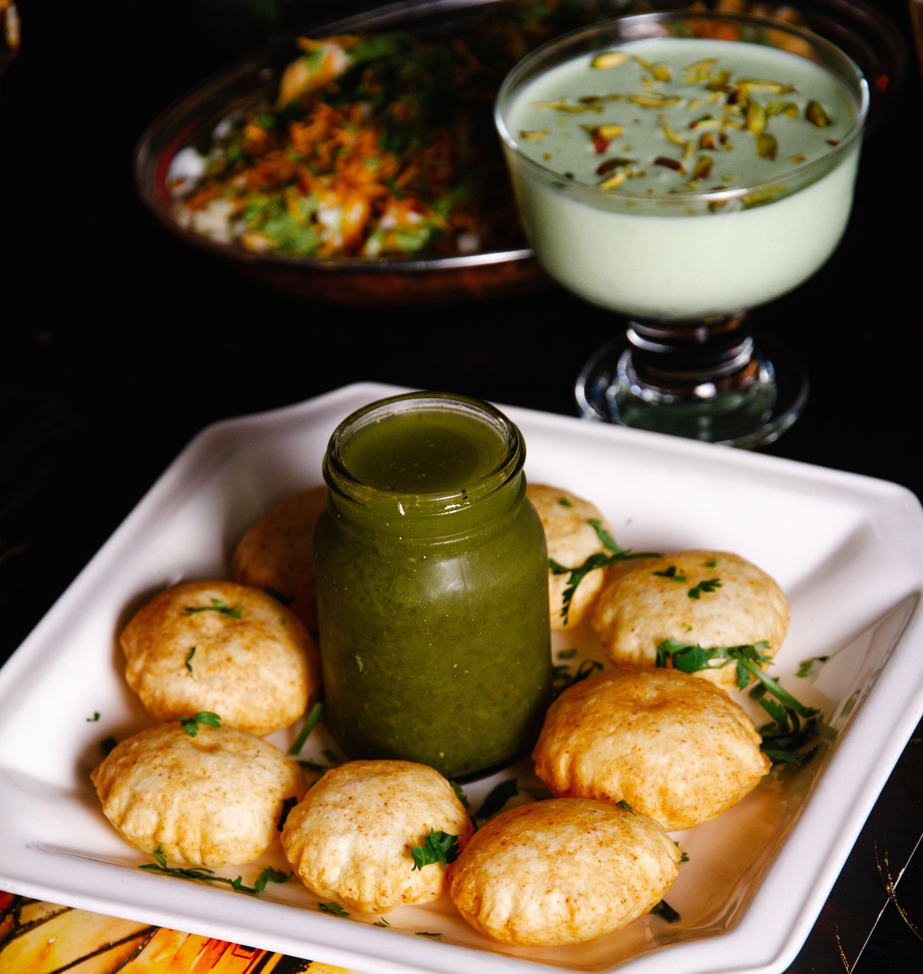 Pani puri with green chutney - Hyderabadi street food